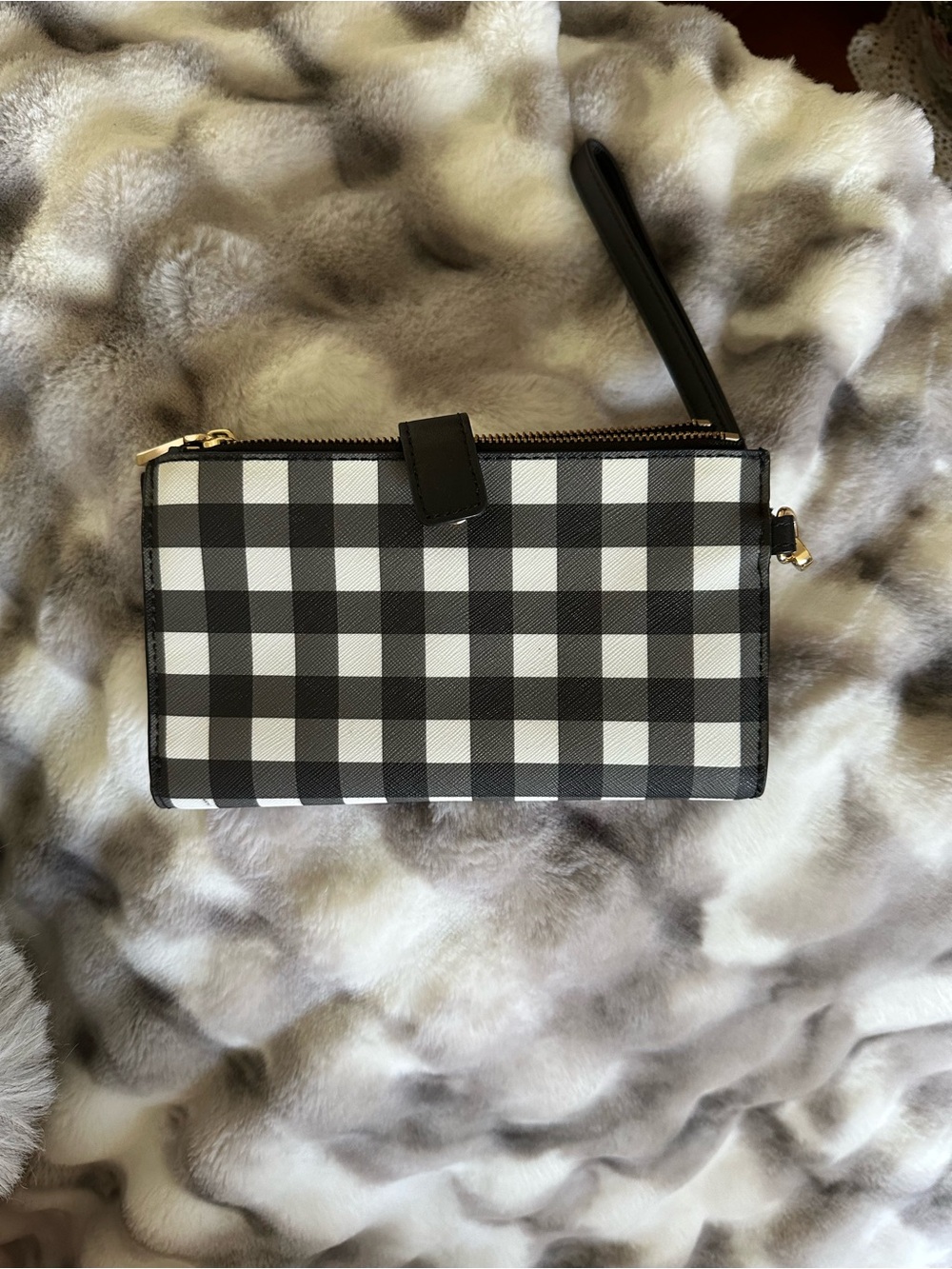 Michael Kors Black & White Gingham Wristlet with Floral Studs - Picture 2 of 4